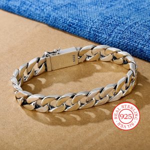 925 Silver Cuban Link Chain Bracelet, Unisex Vintage Style Jewelry for Teenager And Teenager, No Plating, Daily Wear Accessory, Ideal for Valentine'S Day Gift, Fits All Seasons, for Teenager, For Teenager
