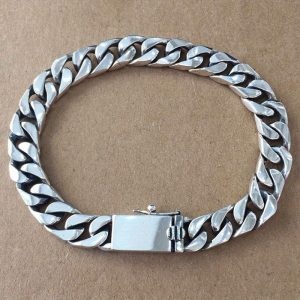 1pc 925 Sterling Silvery Flat Cuban Link Chain Bracelet - Hypoallergenic, Vintage Punk Style, Sports Theme, White Silvery, No Pendant, Unisex Jewelry, Casual Attire, Minimalist Design, Durable Links, Men And Women, Fashion Enthusiasts