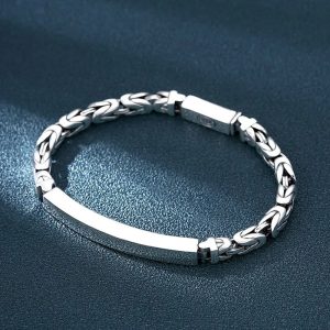 S925 Sterling Silvery Men's Bracelet, Fashion Retro Domineering Design, Elegant Pure Silvery Bracelet for Adult Men - Gift Ready