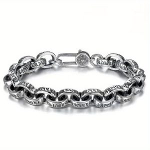 100% S925 Sterling 925 Silver Viking Factory Price High Quality Six-Character Mantra Bracelet for Men and Women, Retro Trend Jewelry Gift